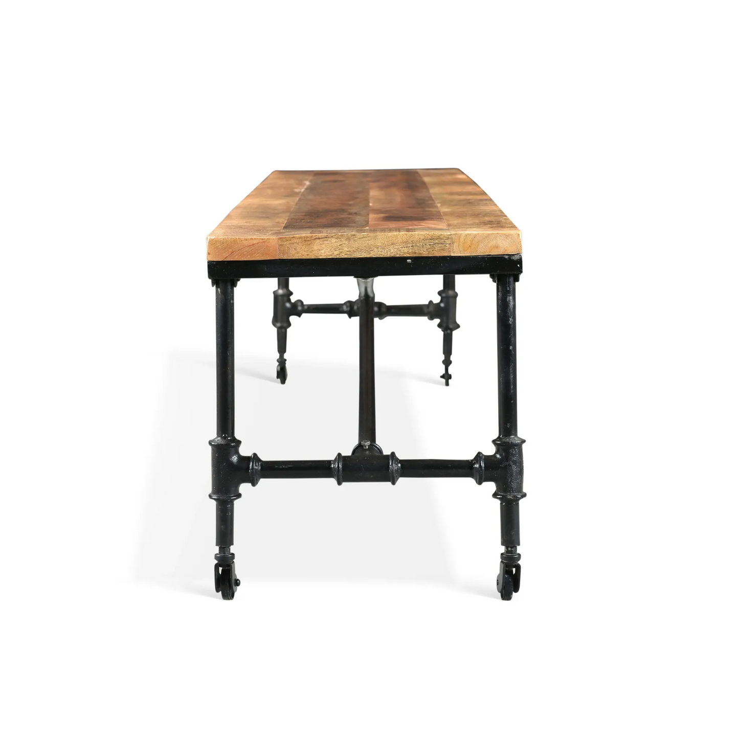 Reclaimed wood bench with wheels