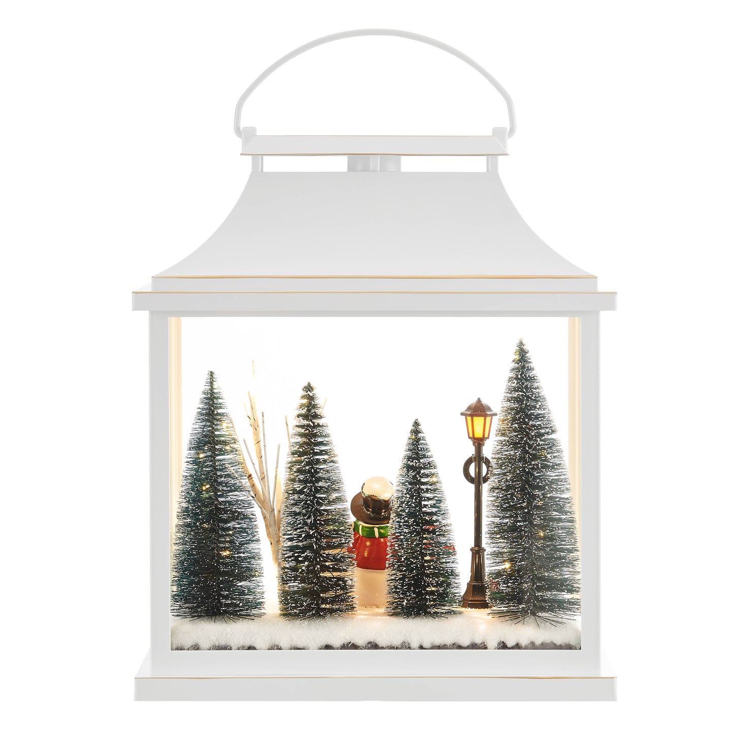 White Christmas Holiday Scene Lighted Lantern Decoration