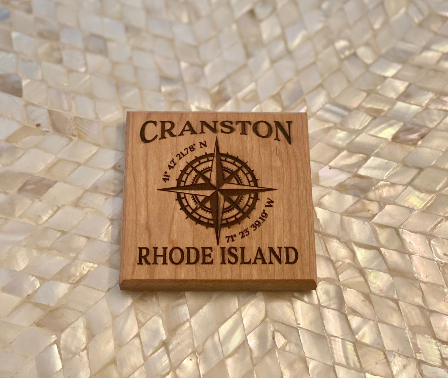 Coaster Cranston R.I. Compass Rose - Cherry - Fenwick & OliverCoaster Cranston R.I. Compass Rose - CherryFenwick & OliverFenwick & OliverCOA-CRACR-CH