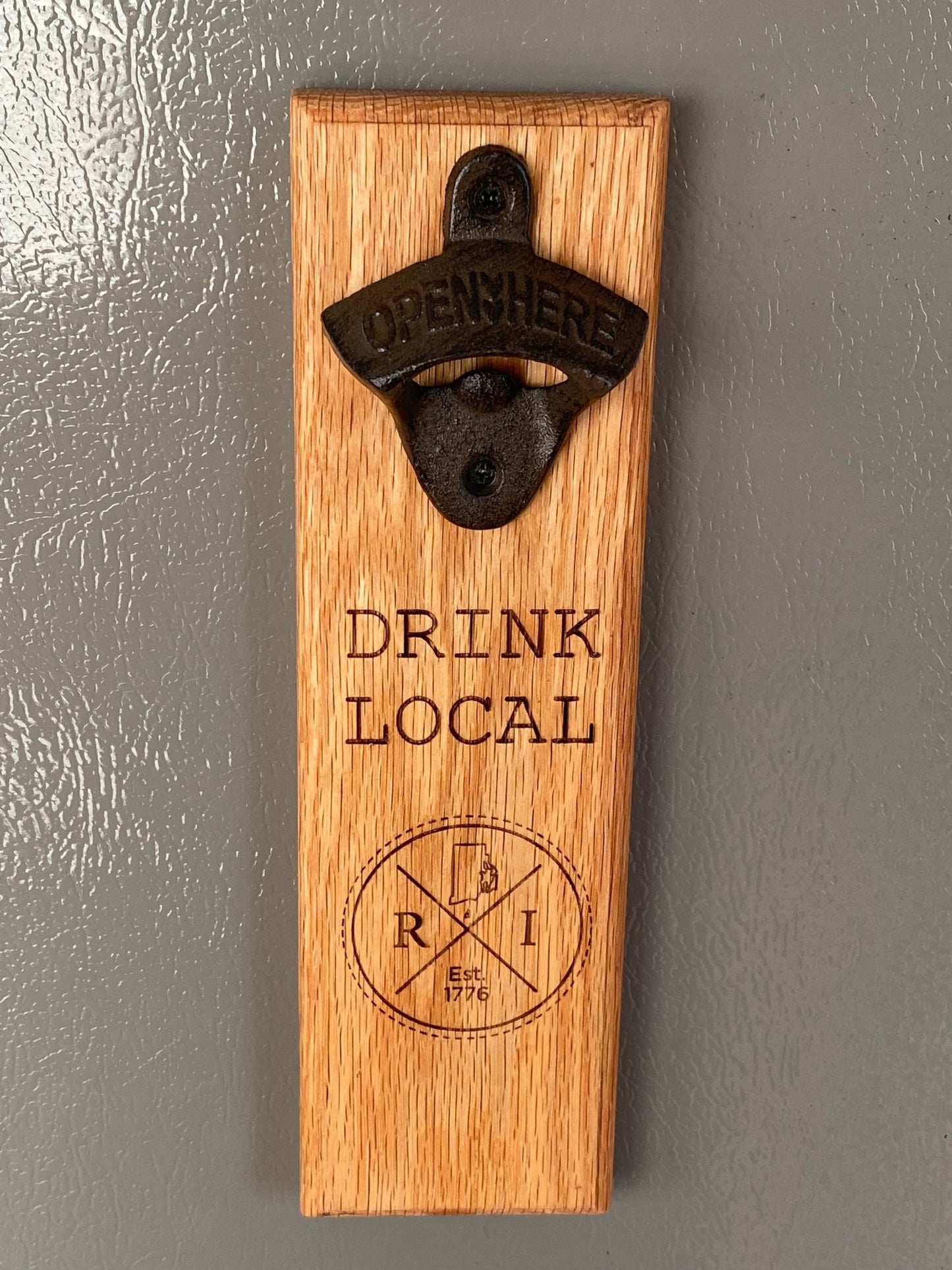 Magnetic Mount Bottle Opener - Drink Local R.I. - Oak - Fenwick & OliverMagnetic Mount Bottle Opener - Drink Local R.I. - OakFenwick & OliverFenwick & OliverMMB-DRINK-OA