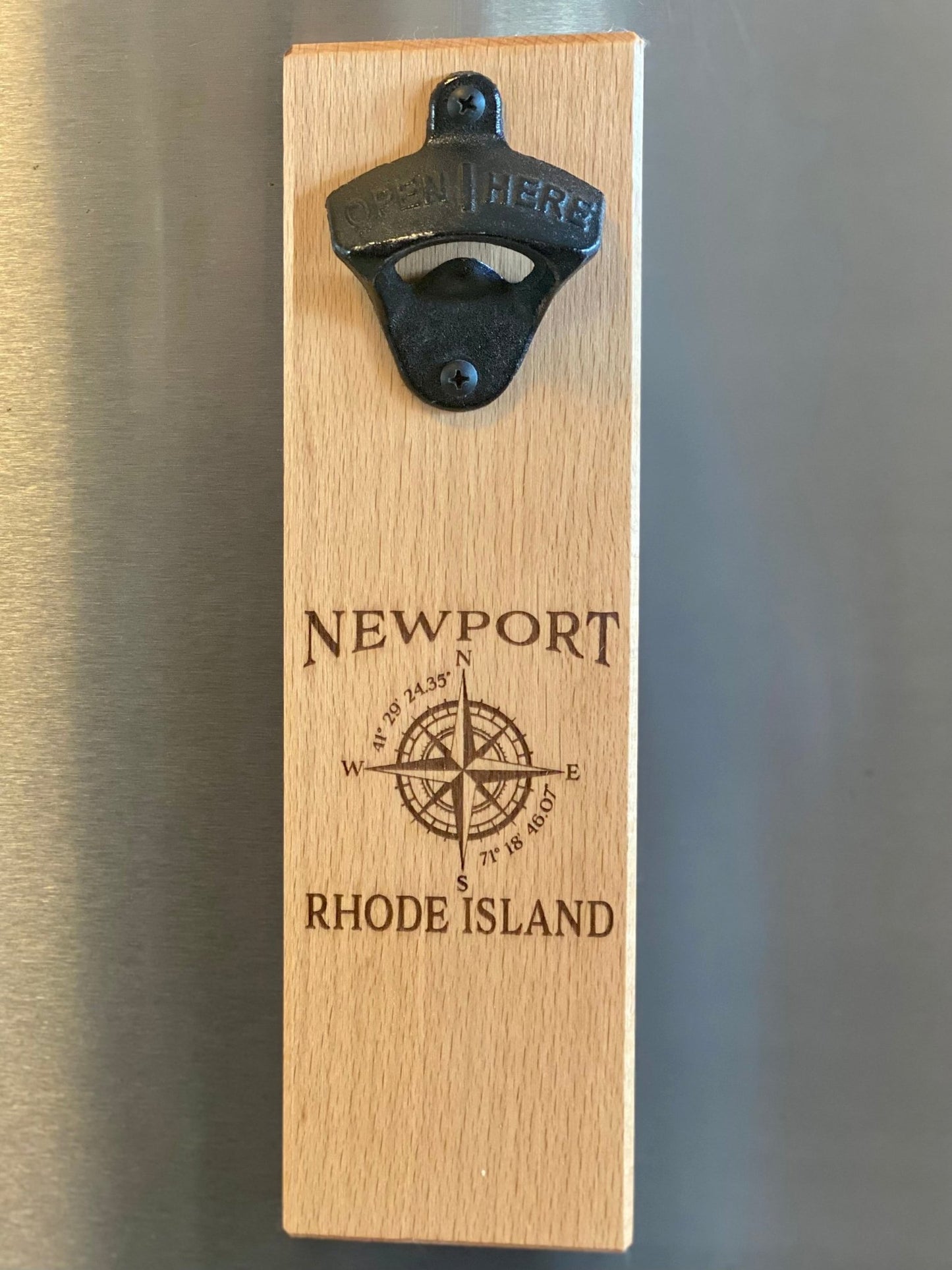 Magnetic Mount Bottle Opener - Newport R.I. Compass Rose - Beech - Fenwick & OliverMagnetic Mount Bottle Opener - Newport R.I. Compass Rose - BeechFenwick & OliverFenwick & OliverMMB-NEWCR-BE