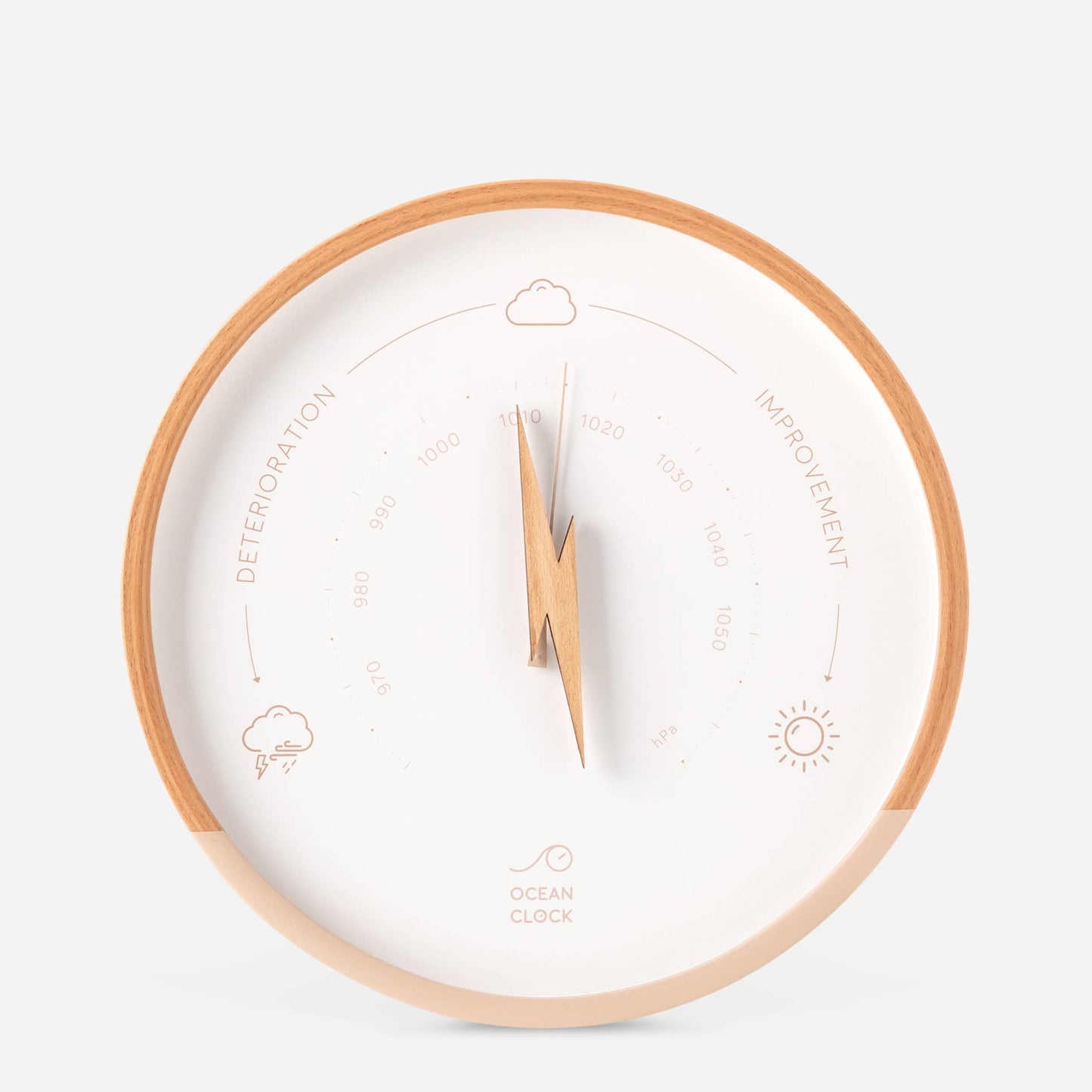 BEIGE AND ECRU WOODEN WEATHER BAROMETER