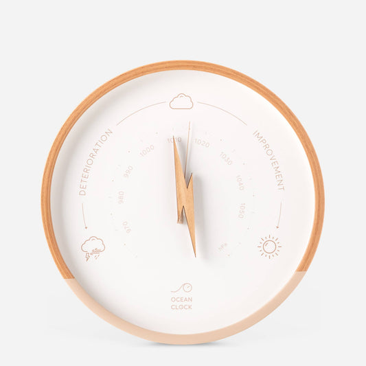 BEIGE AND ECRU WOODEN WEATHER BAROMETER