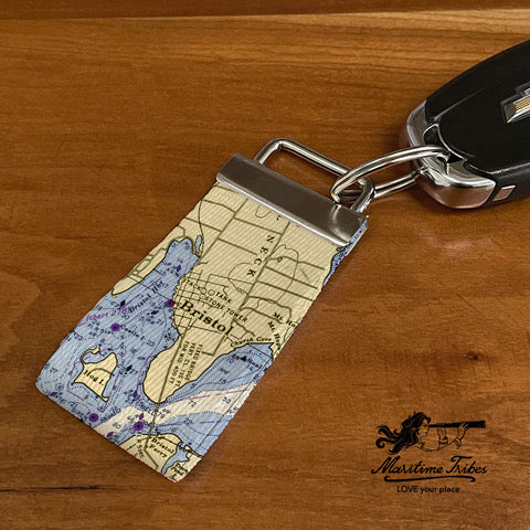 Nautical Chart Keychain for Bristol, RI