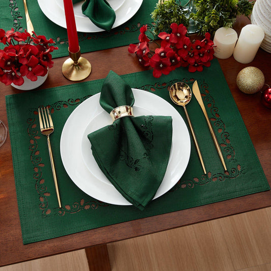 Holly Scroll LaserCut Holiday/Christmas Napkins, 4 Pc -17x17