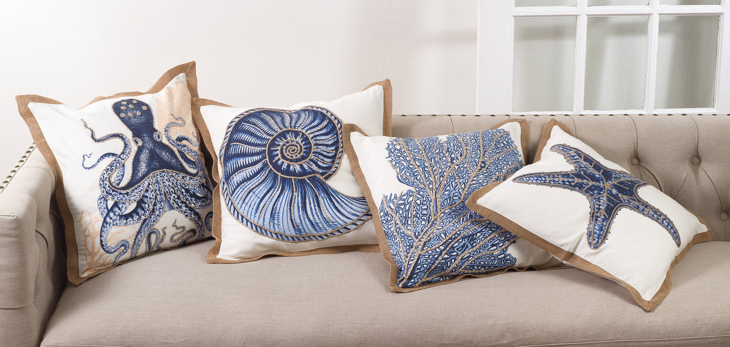 Sea Fan Pillow - Down Filled: 20" / Navy Blue / Down Insert