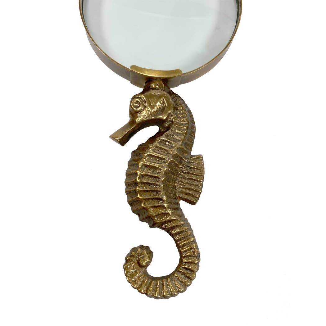7" Antiqued Brass Seahorse Magnifying Glass