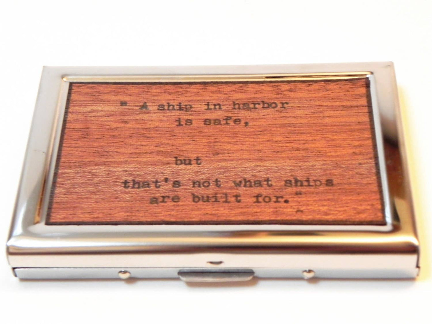 Mahogany Wood Wallet - Ship In Harbor, Nautical, Ocean
