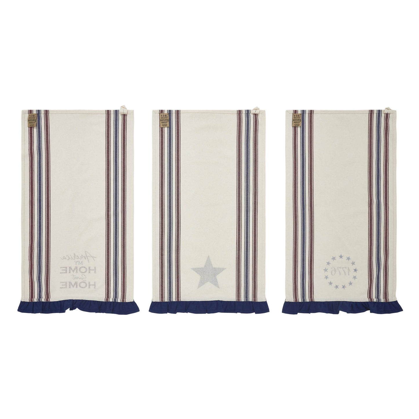 Americana Ruffled Tea Towels Set of 3 16x28 Patriotic