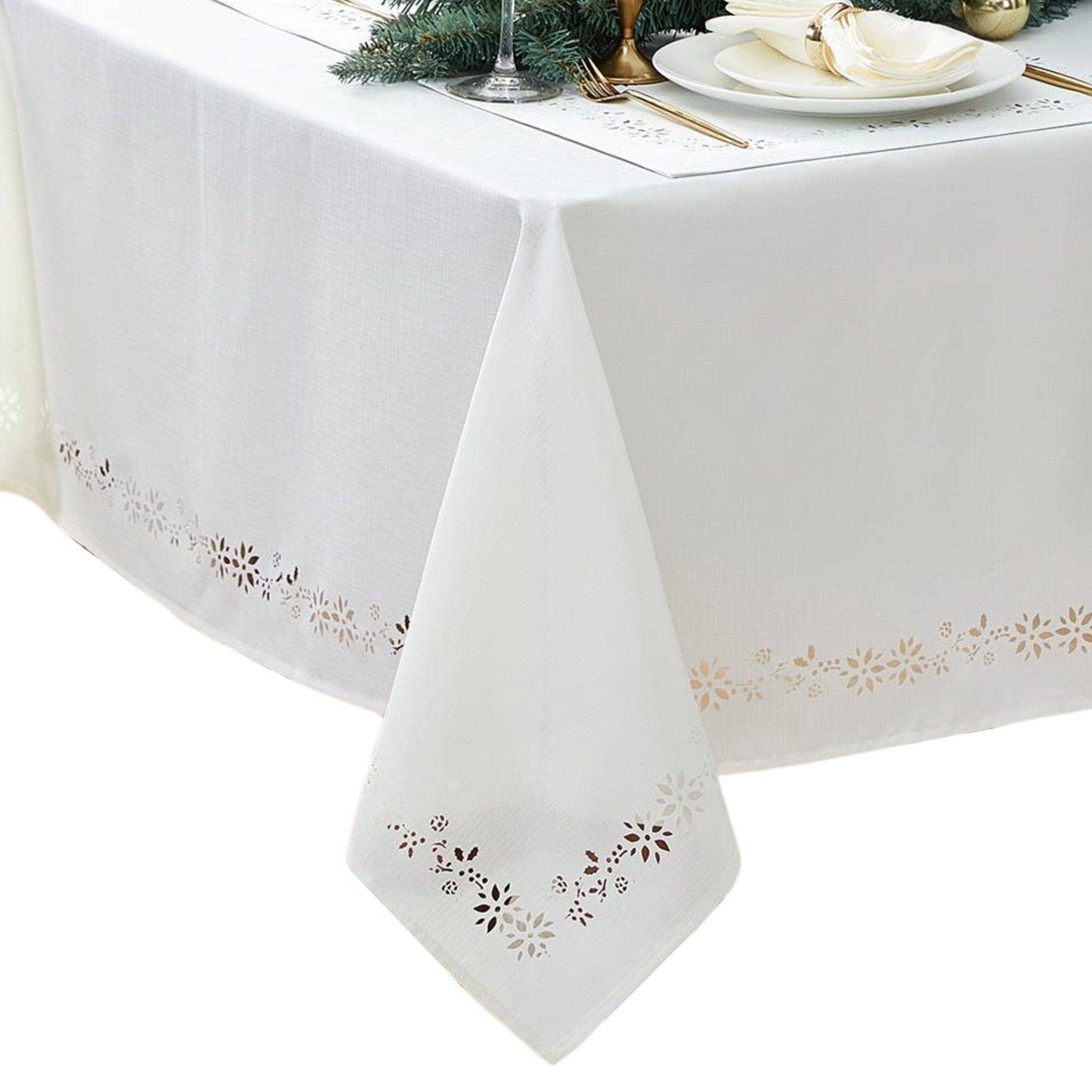 Poinsettia Noel Laser Cut Holiday/Christmas Tablecloth