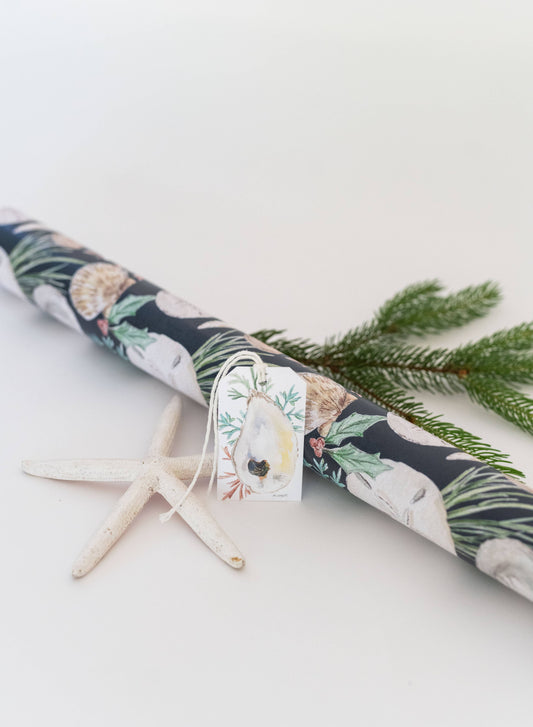 "Holiday Shells Teal" Holiday wrapping paper roll