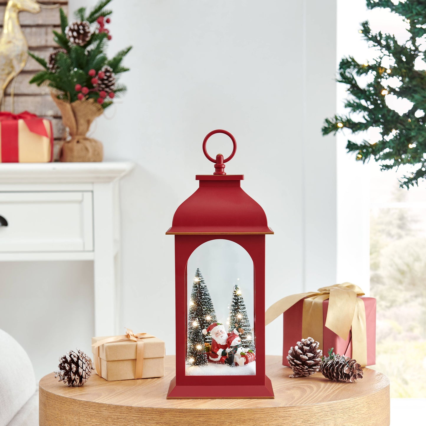 Danya B. Tabletop Red Christmas Santa Winter Scene Lantern