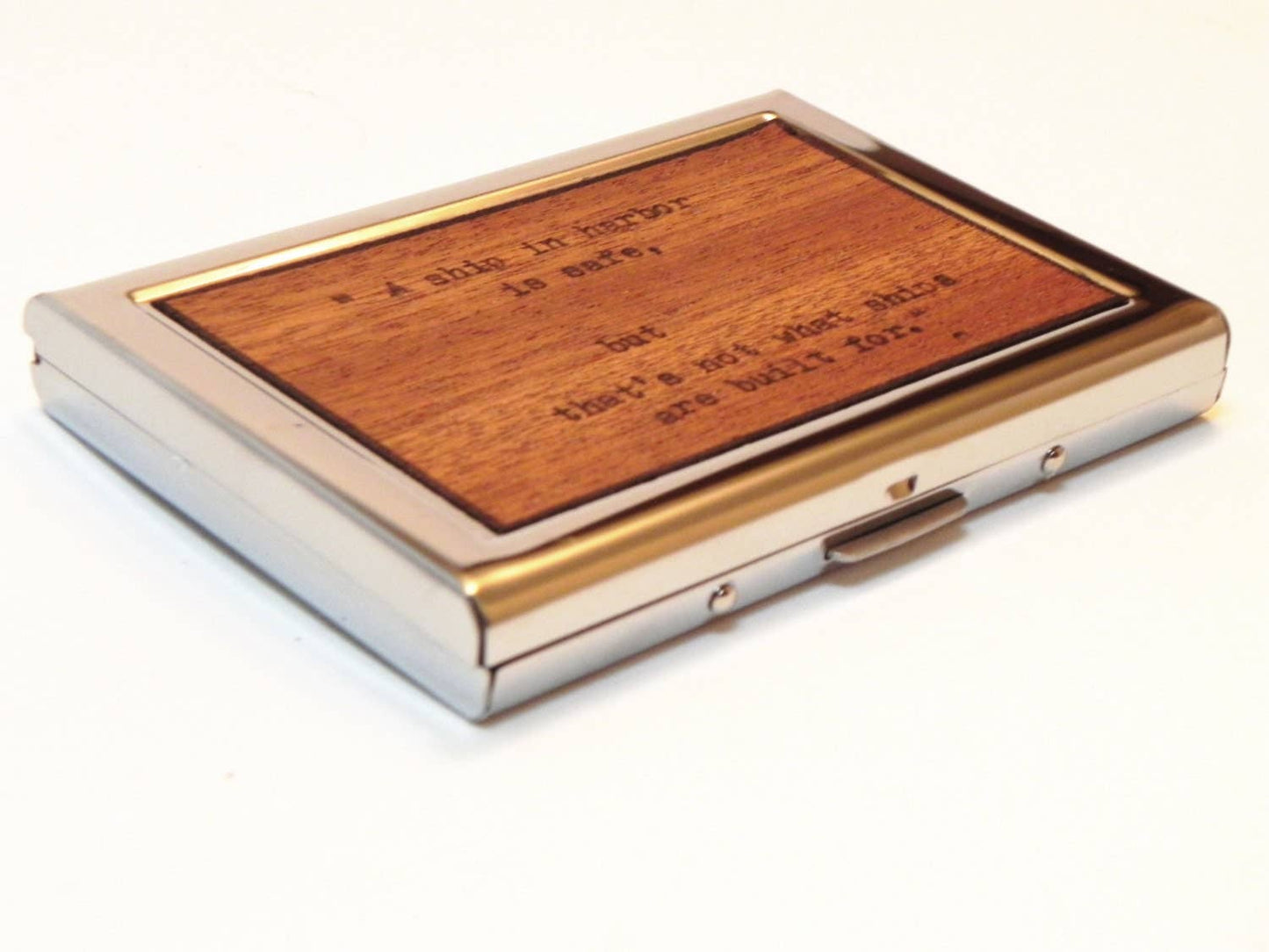 Mahogany Wood Wallet - Ship In Harbor, Nautical, Ocean