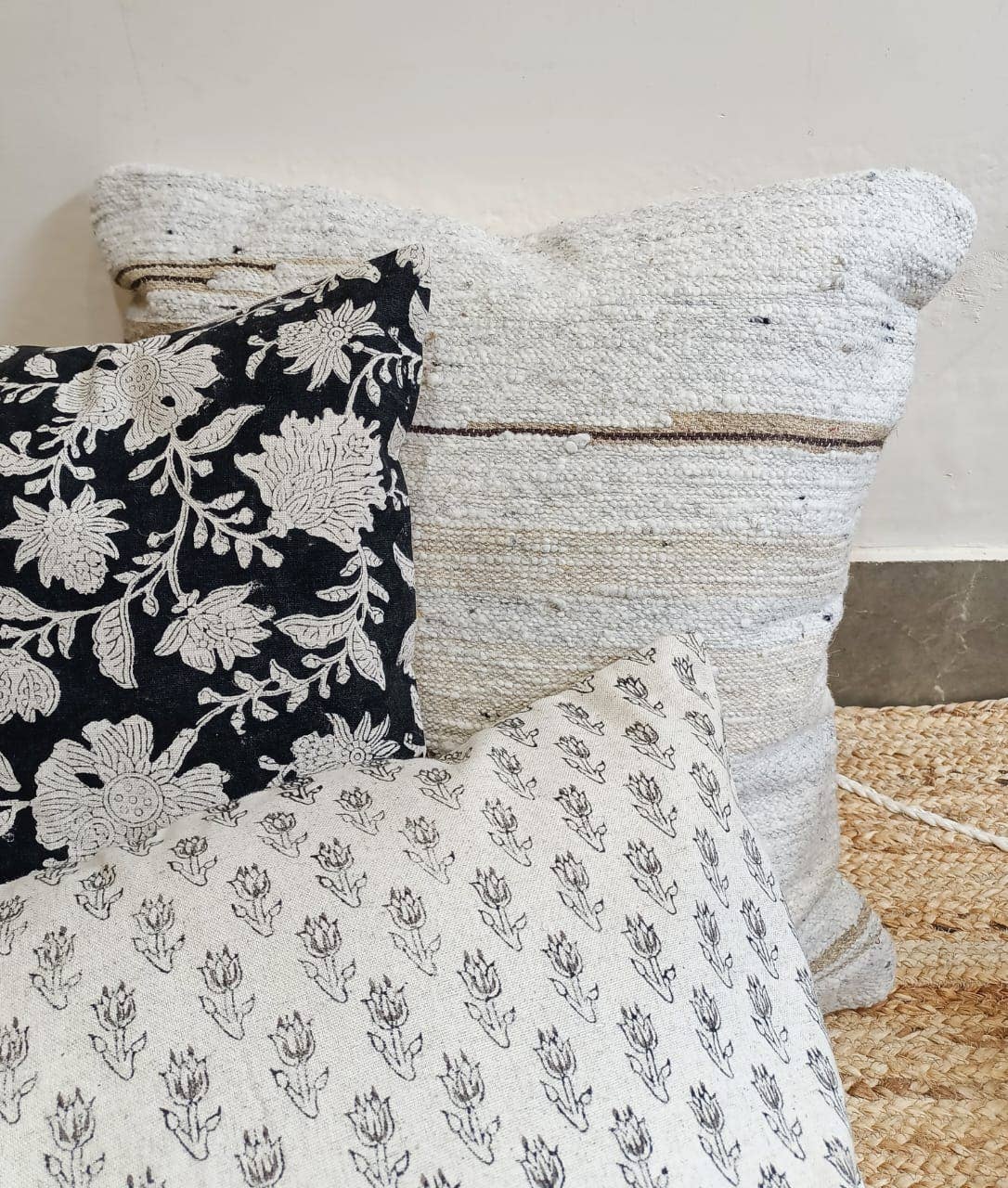 Hand block printed pillow cover with insert