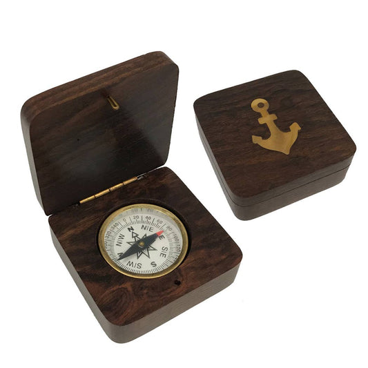Anchor Wood Compass Box - 2"- with Brass Compass