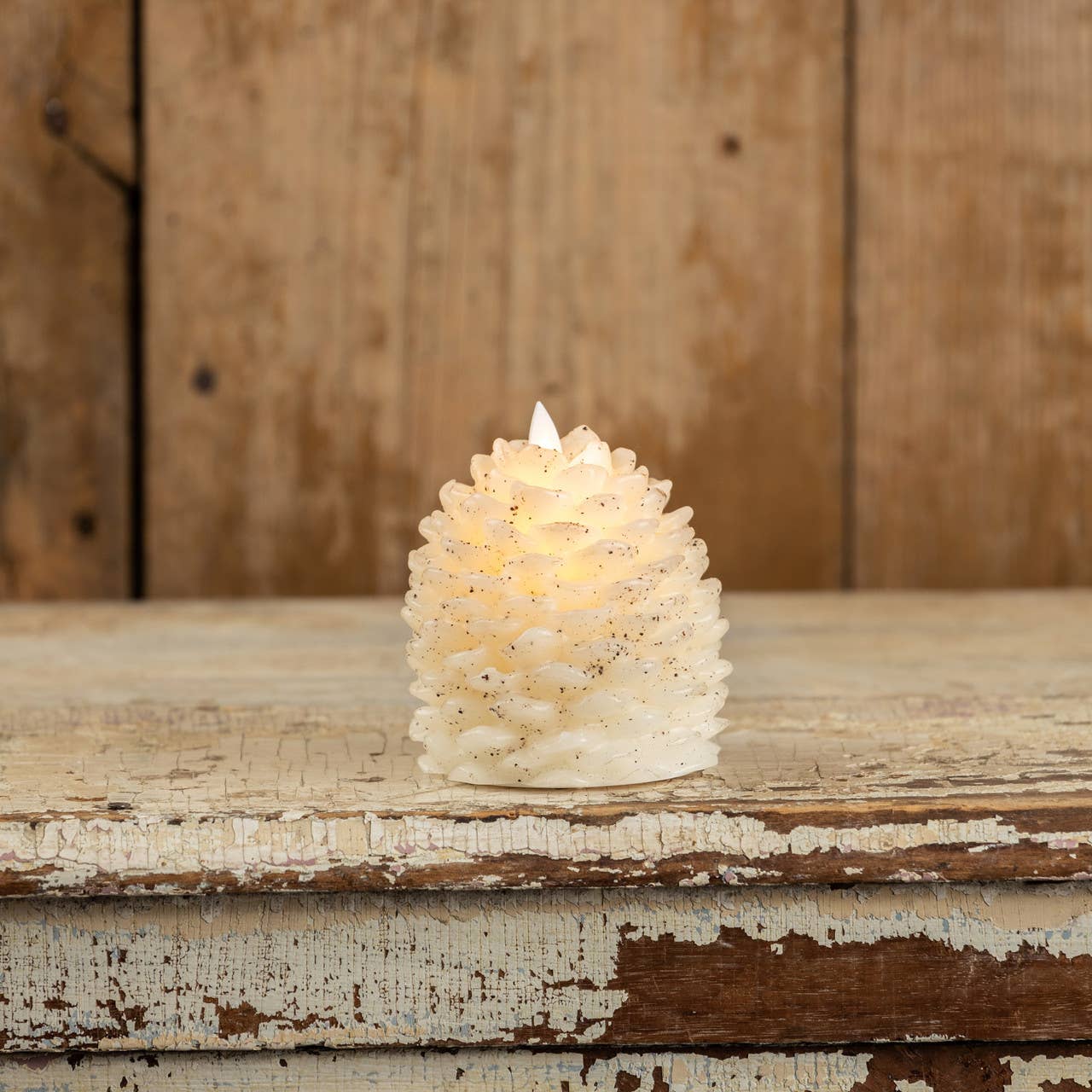 4.25" MOVING FLAME CREAM PINECONE CANDLE