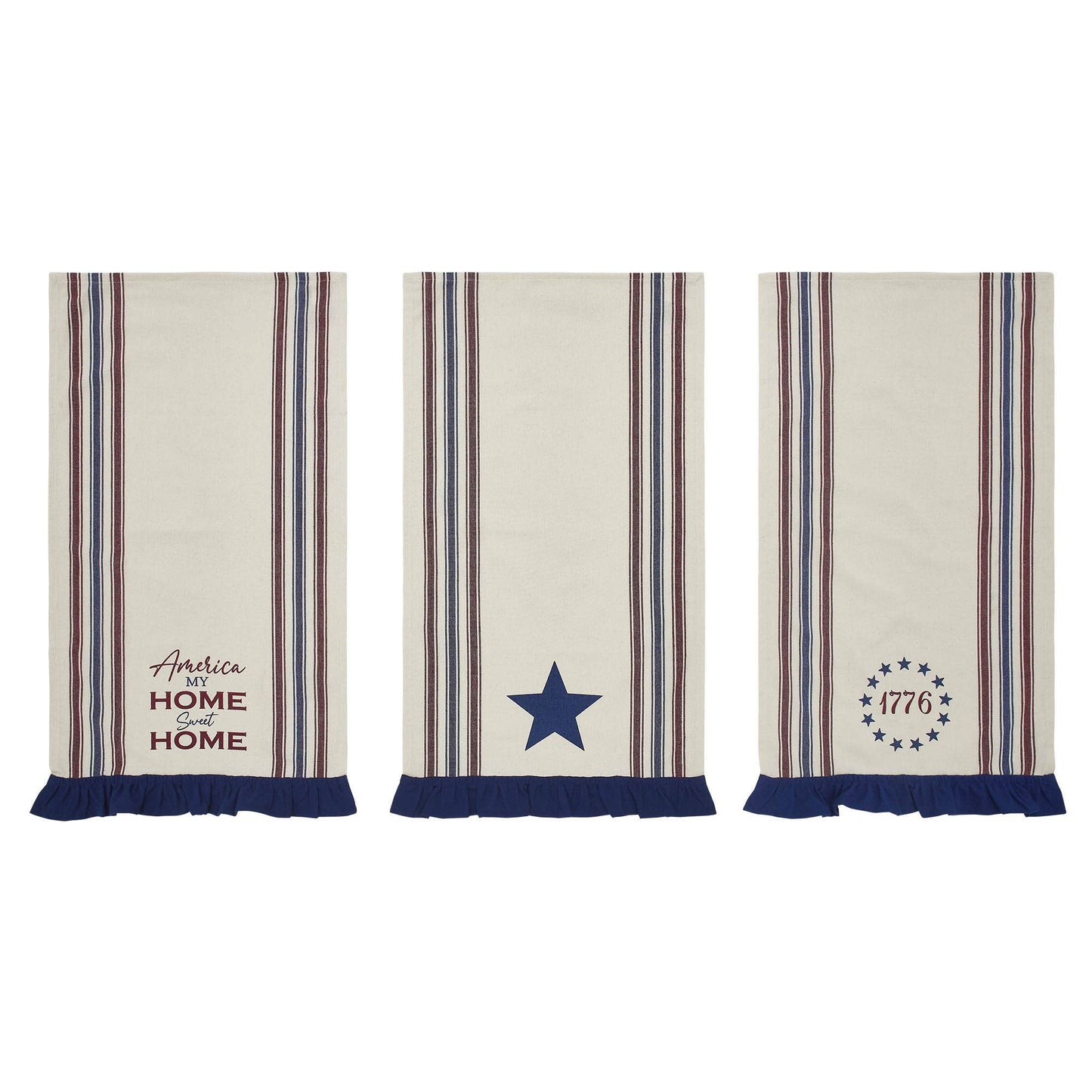 Americana Ruffled Tea Towels Set of 3 16x28 Patriotic