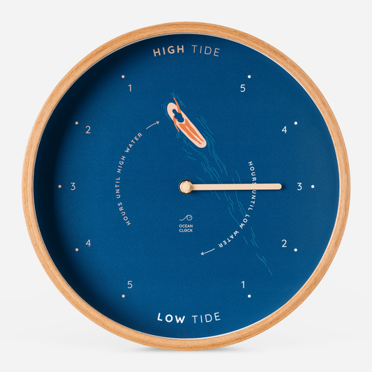 Surf blue wood tide Clock