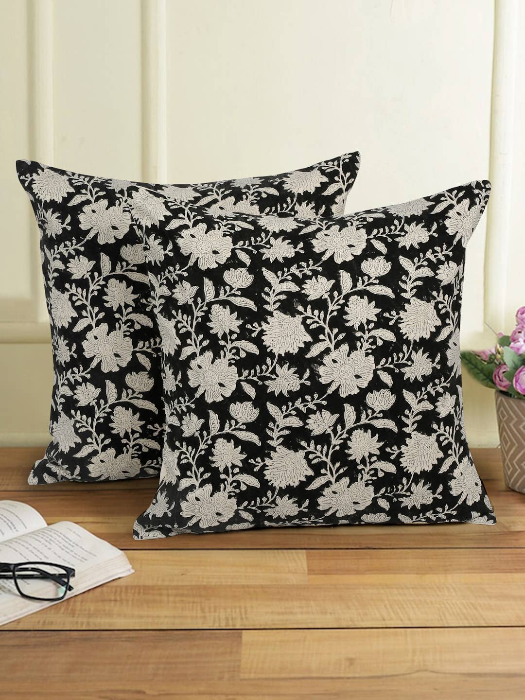 Hand block printed pillow cover with insert