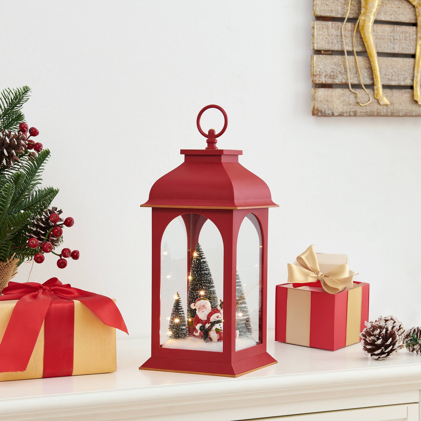 Danya B. Tabletop Red Christmas Santa Winter Scene Lantern