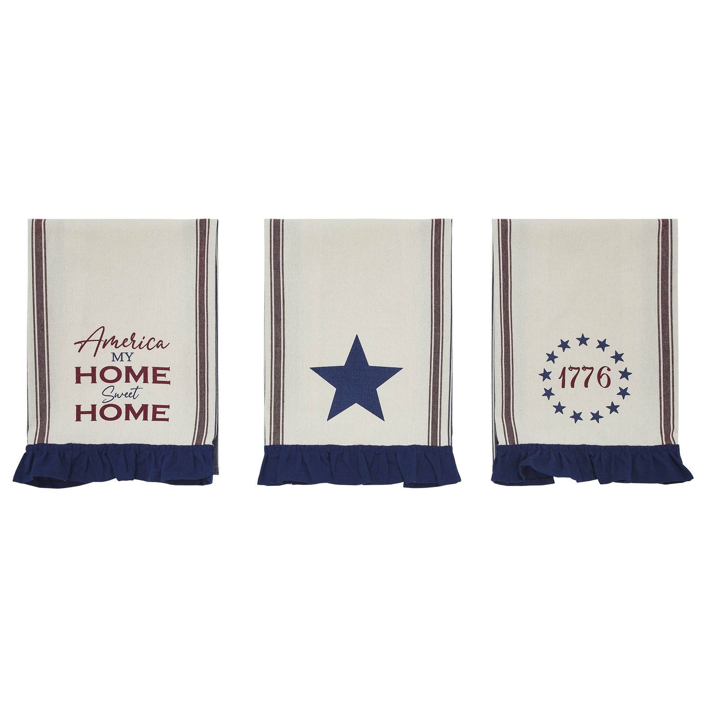 Americana Ruffled Tea Towels Set of 3 16x28 Patriotic
