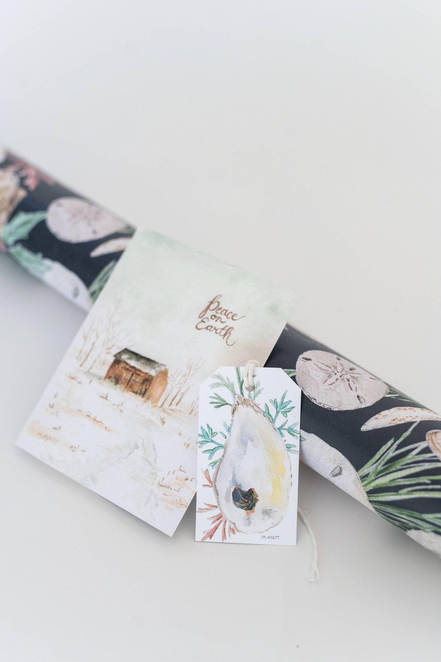 "Holiday Shells Teal" Holiday wrapping paper roll