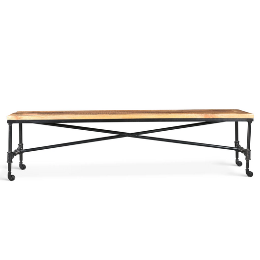 Reclaimed wood bench with wheels