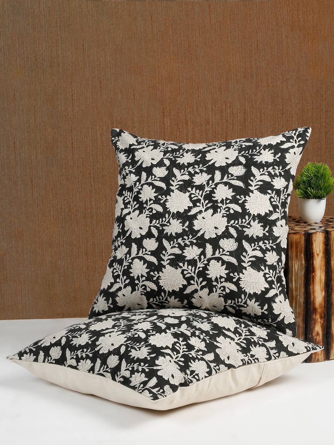 Hand block printed pillow cover with insert