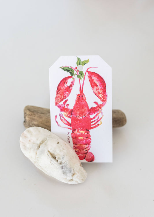 "Holiday Lobster"  watercolor Holiday gift tag