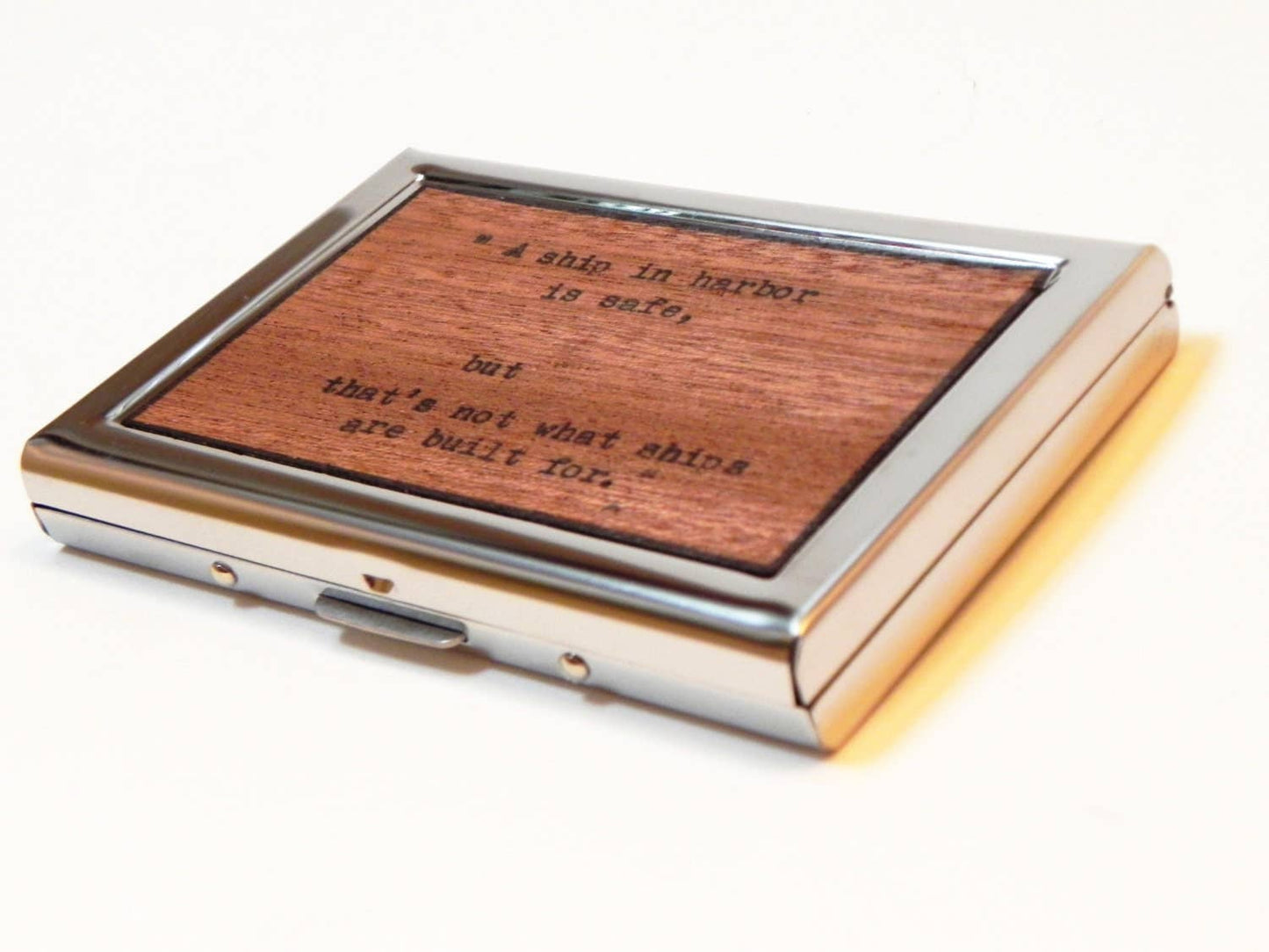 Mahogany Wood Wallet - Ship In Harbor, Nautical, Ocean