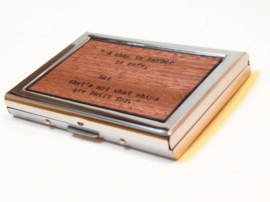 Mahogany Wood Wallet - Ship In Harbor, Nautical, Ocean