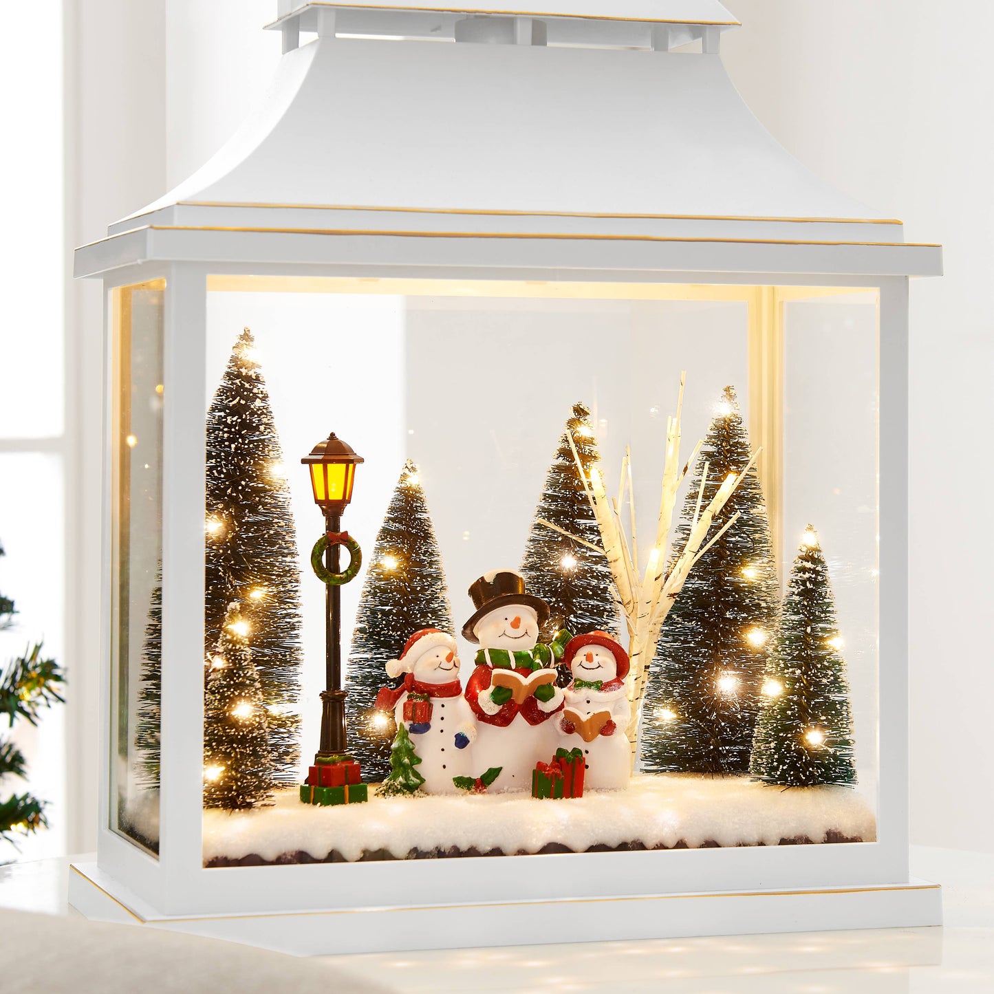 White Christmas Holiday Scene Lighted Lantern Decoration