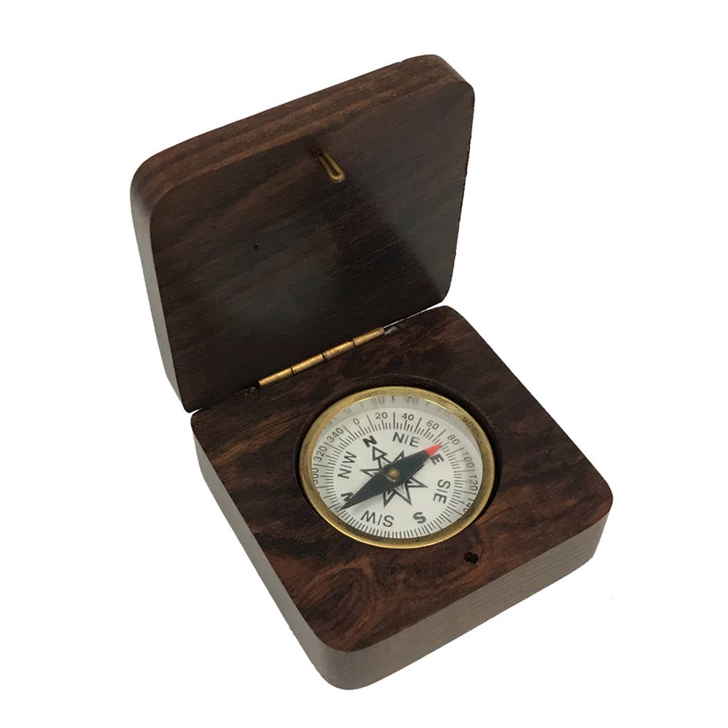 Anchor Wood Compass Box - 2"- with Brass Compass