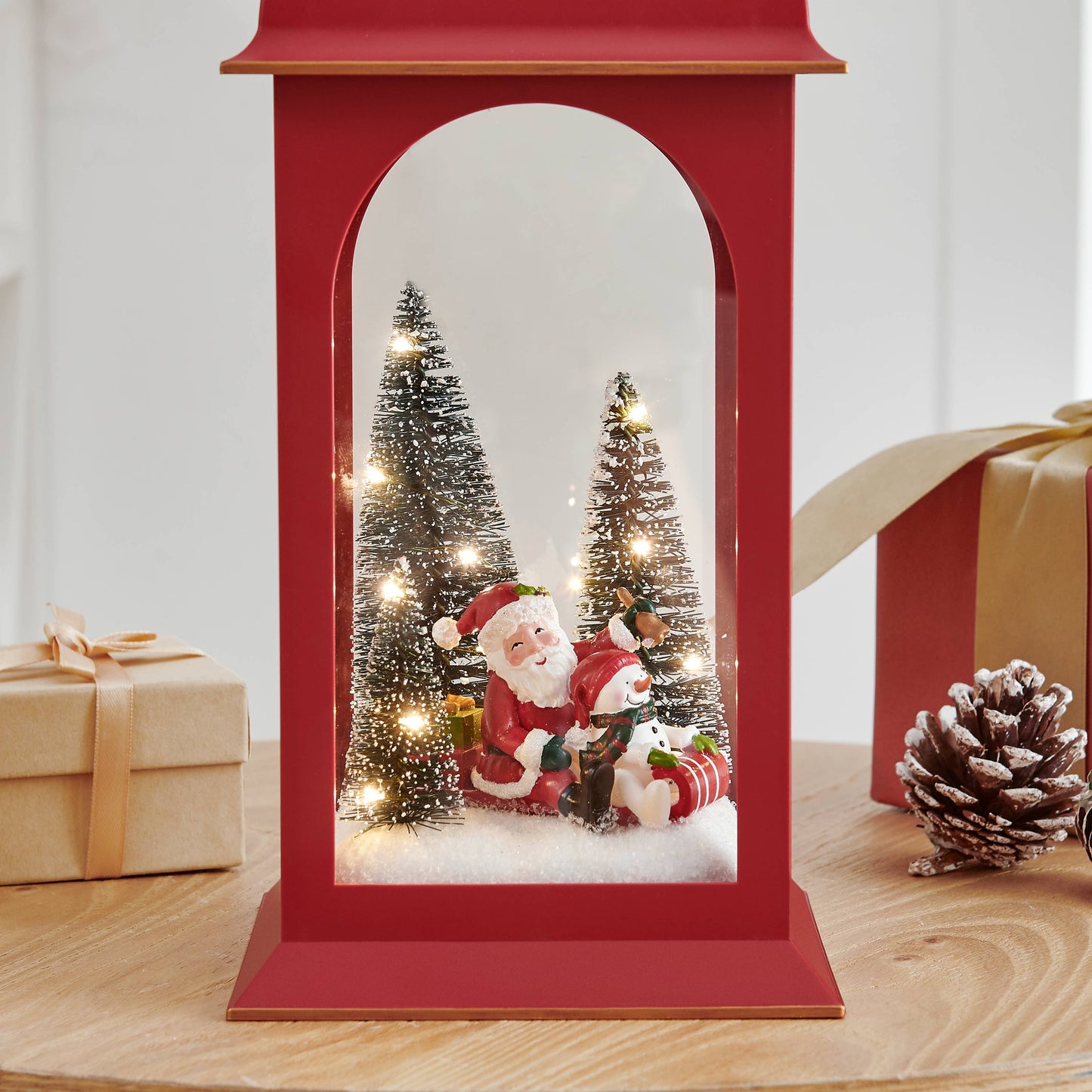 Danya B. Tabletop Red Christmas Santa Winter Scene Lantern