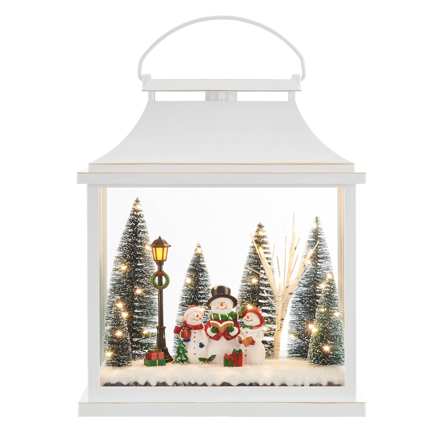 White Christmas Holiday Scene Lighted Lantern Decoration