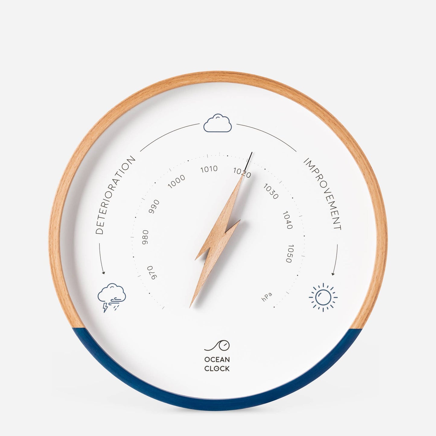 Navy blue and white wood weather BAROMETER - White dial