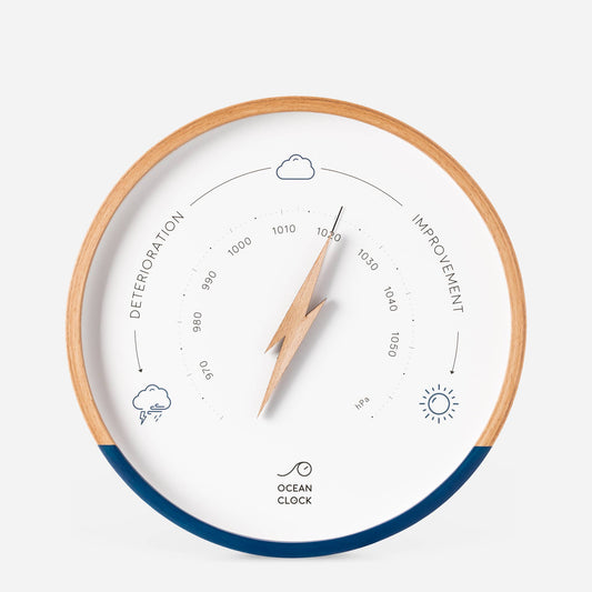 Navy blue and white wood weather BAROMETER - White dial