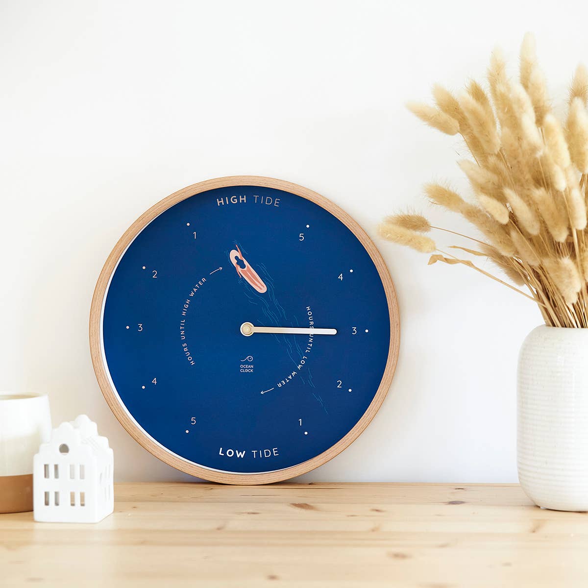 Surf blue wood tide Clock