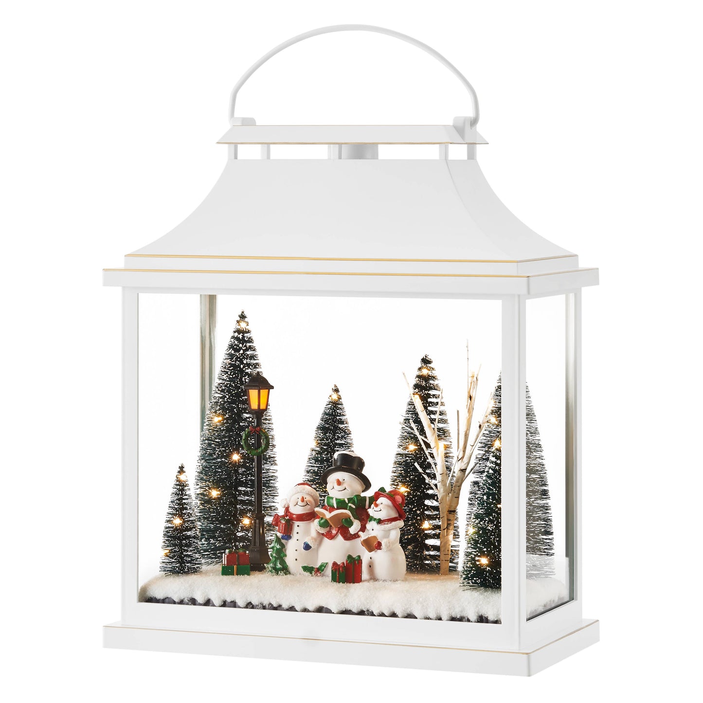 White Christmas Holiday Scene Lighted Lantern Decoration