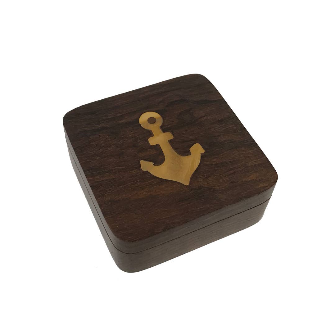 Anchor Wood Compass Box - 2"- with Brass Compass