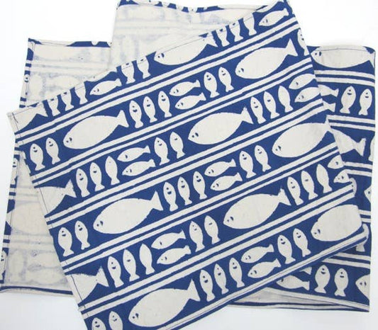 Table Runner 60" Striped Fish Blue