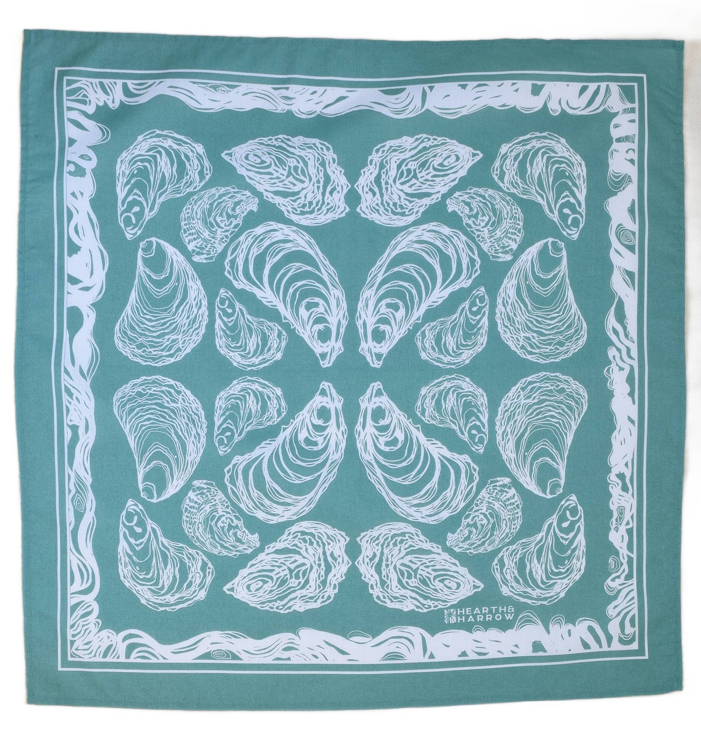 Oyster Bandana - 100% Cotton - Hand Printed - Green Teal