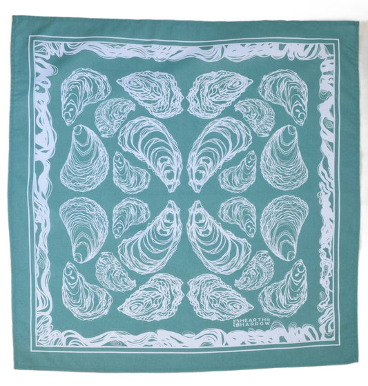 Oyster Bandana - 100% Cotton - Hand Printed - Green Teal