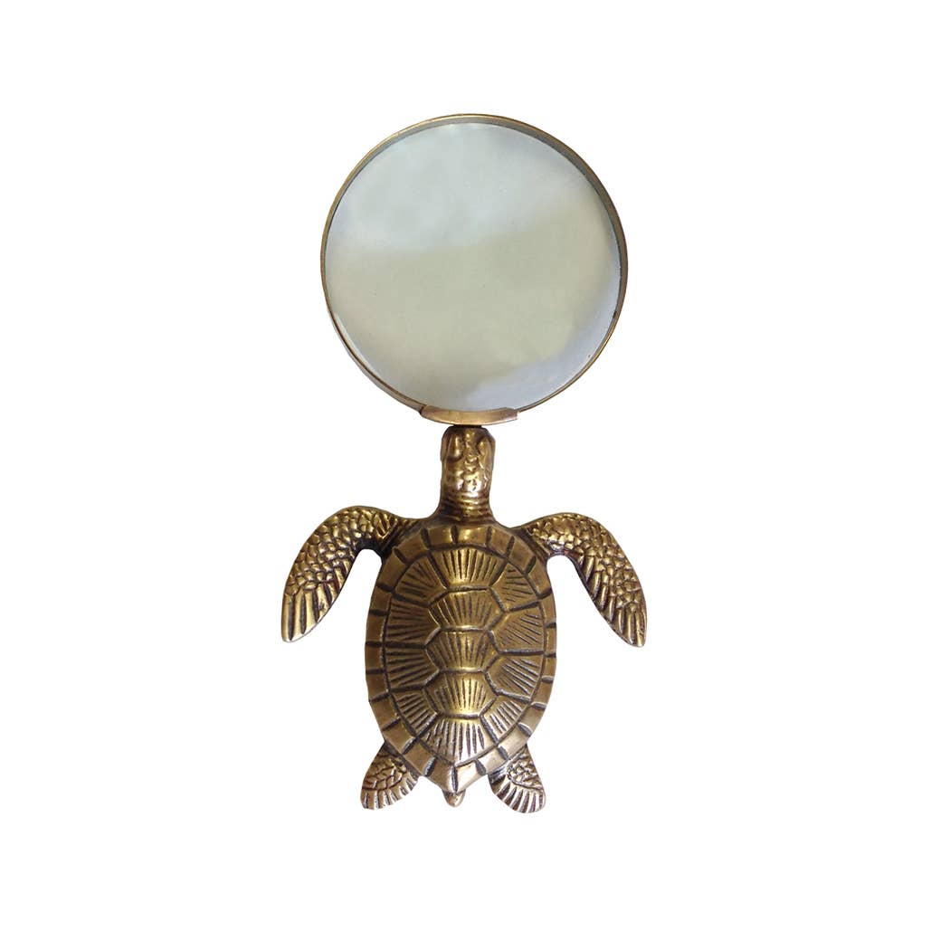7" Antiqued Brass Turtle Magnifying Glass