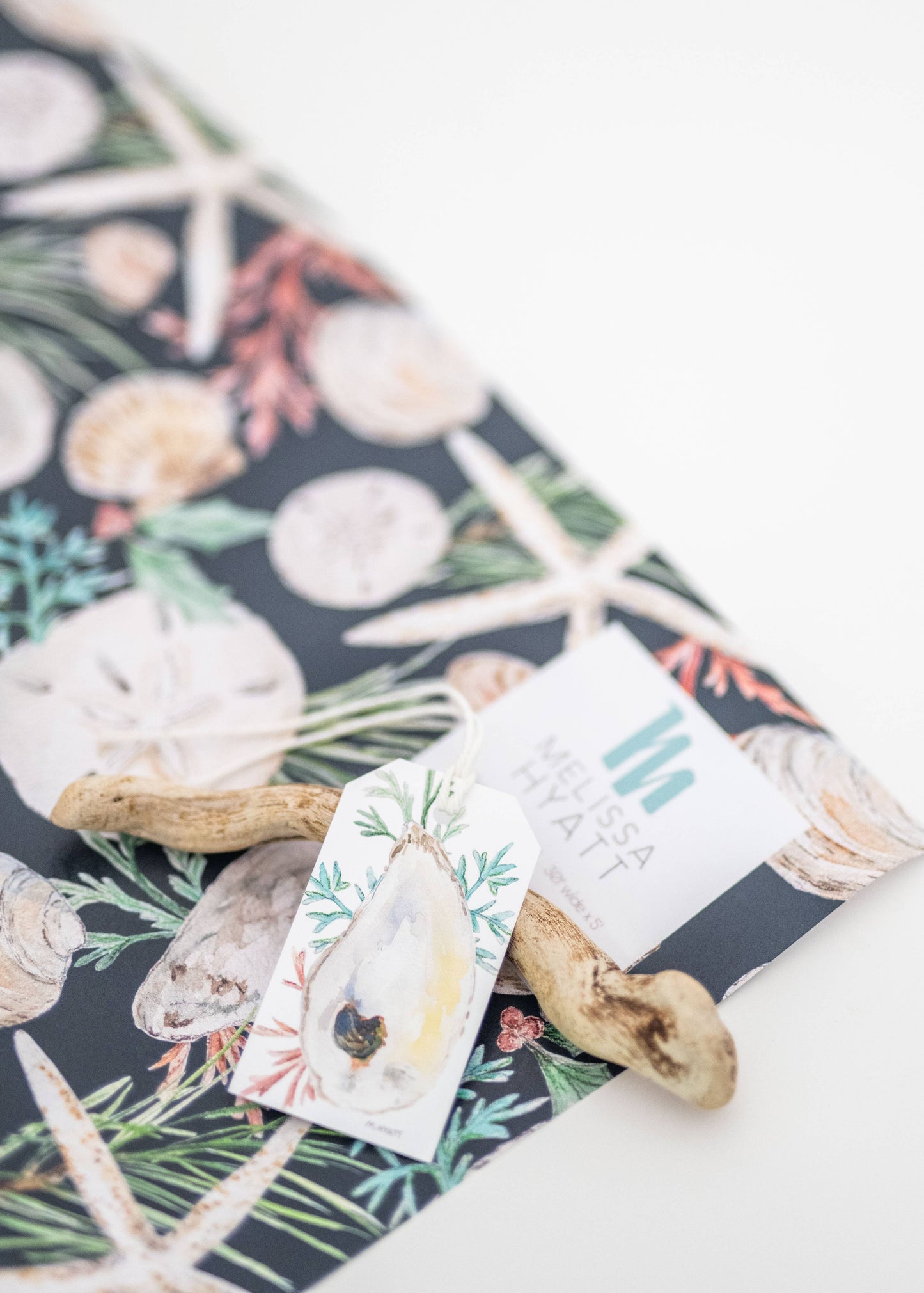 "Holiday Shells Teal" Holiday wrapping paper roll