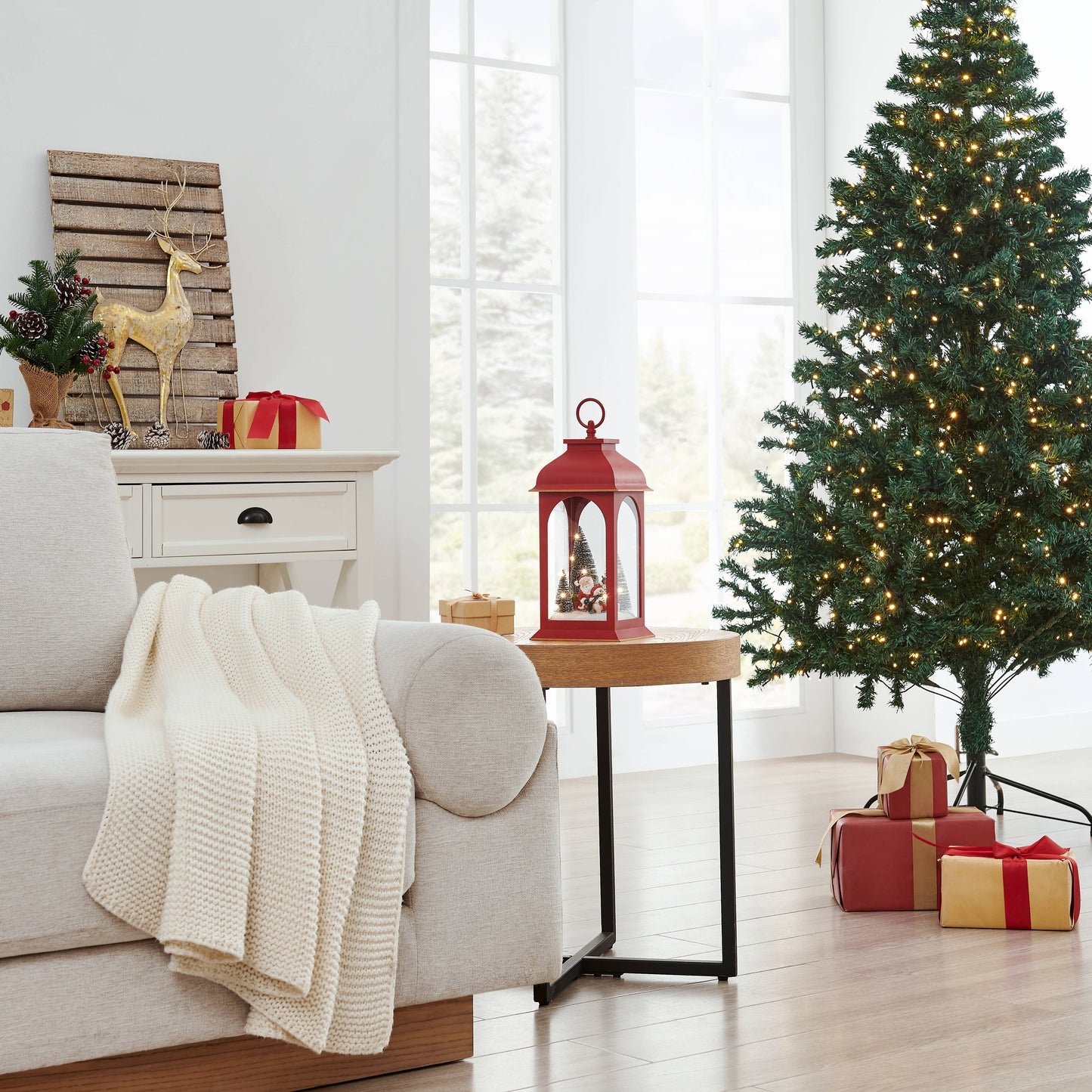 Danya B. Tabletop Red Christmas Santa Winter Scene Lantern
