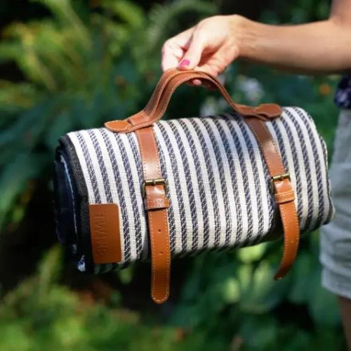 Picnic Blanket Set with Stakes & Leather Carrier