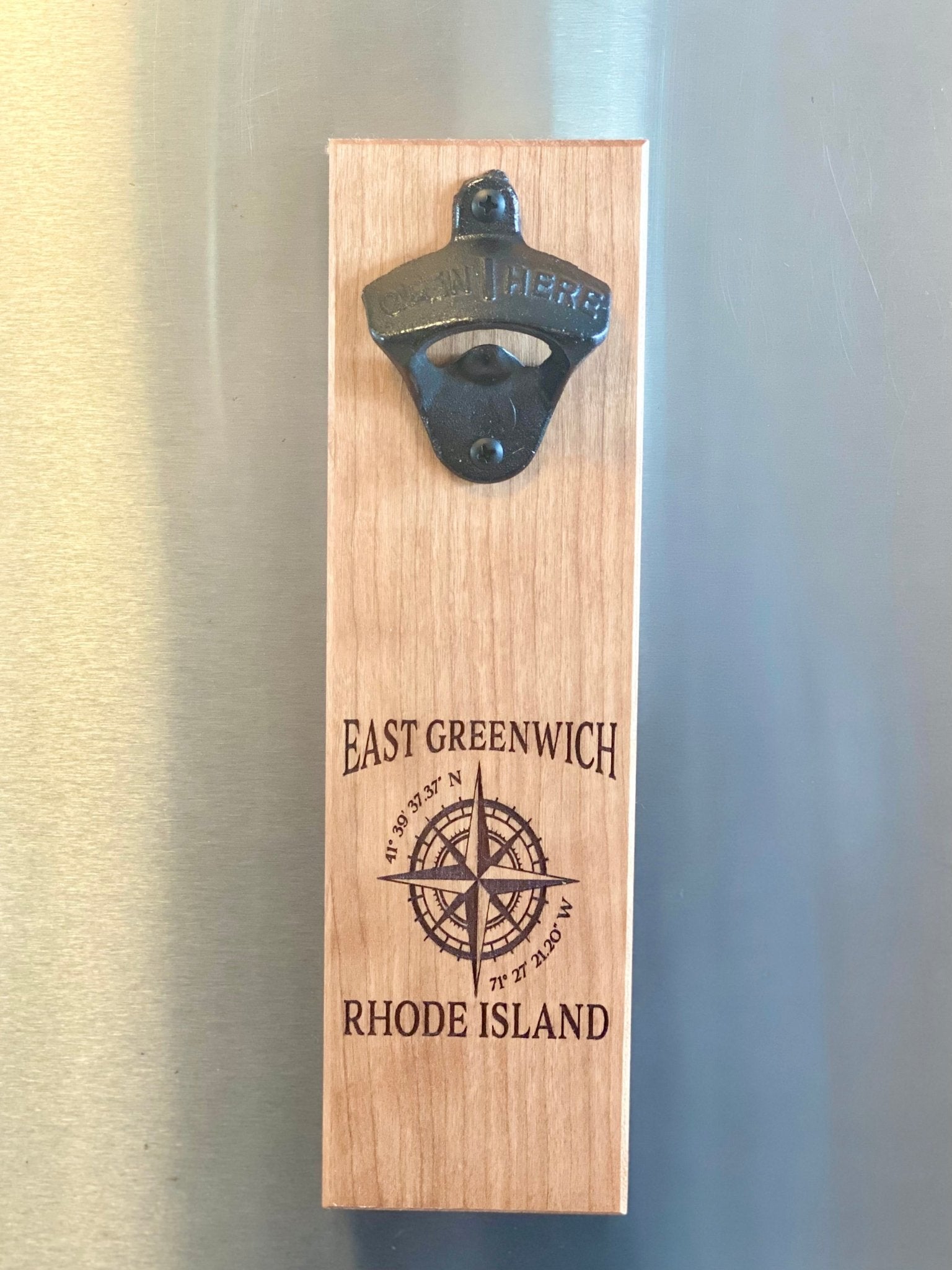 Magnetic Mount Bottle Opener - East Greenwich R.I. Compass Rose - Cherry - Fenwick & OliverMagnetic Mount Bottle Opener - East Greenwich R.I. Compass Rose - CherryFenwick & OliverFenwick & OliverMMB-EGRCR-CH