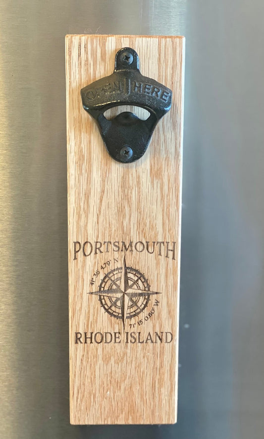 Magnetic Mount Bottle Opener - Portsmouth R.I. Compass Rose - Oak - Fenwick & OliverMagnetic Mount Bottle Opener - Portsmouth R.I. Compass Rose - OakFenwick & OliverFenwick & OliverMMB-PORCR-OA