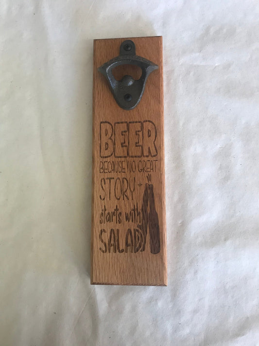 Magnetic Mount Bottle Opener - Starts with a Salad - Oak - Fenwick & OliverMagnetic Mount Bottle Opener - Starts with a Salad - OakFenwick & OliverFenwick & OliverMMB-SALAD-OA